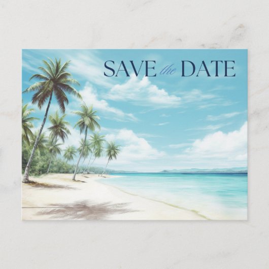 Destination Beach Wedding Save the Date Ankündigungspostkarte (Vorderseite)