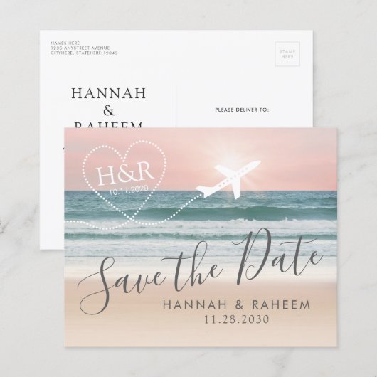 Destination Beach Wedding Sunset Save the Date (Vorne/Hinten)