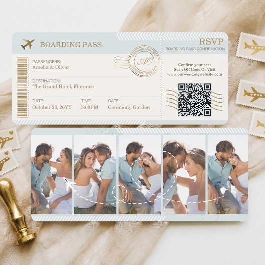 Destination Boarding Pass Ticket Photo Wedding Einladung