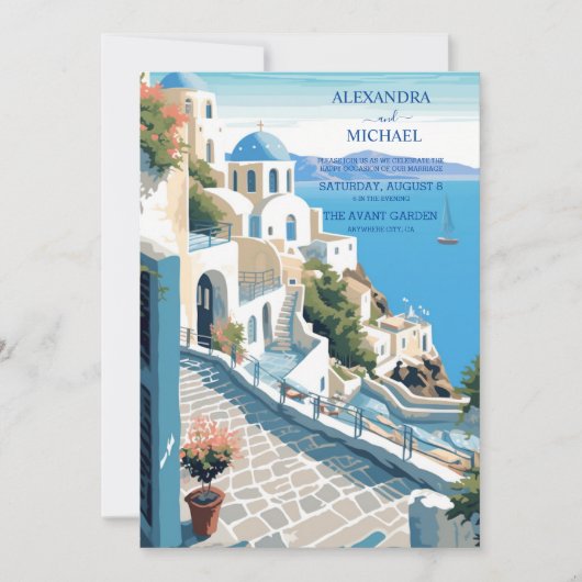Destination Greece Santorini Wedding Einladung (Vorderseite)