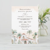 Destination Mexican Tropical Palm QR Code Wedding Einladung (Stehend Vorderseite)