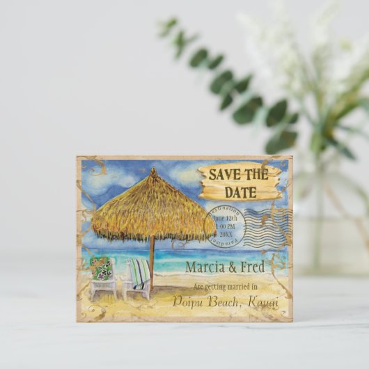 Destination Paradise, Tropical Beach Save the Date (Stehend Vorderseite)
