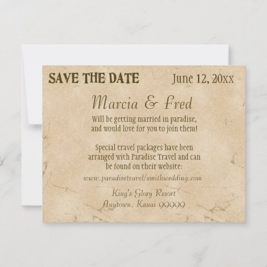Destination Paradise, Tropical Beach Save the Date (Rückseite)