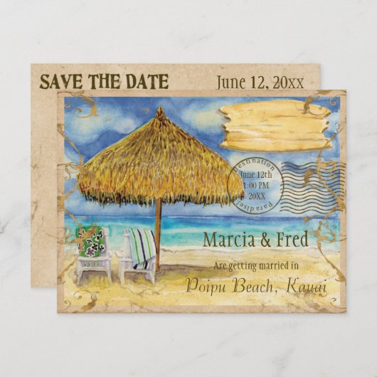 Destination Paradise, Tropical Beach Save the Date (Vorne/Hinten)