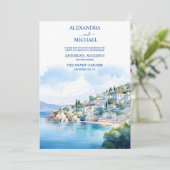 Destination Santorini Wedding Einladung (Stehend Vorderseite)