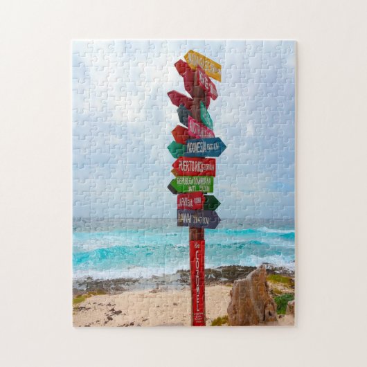 Destination Sign Post Cozumel Beach Mexiko. Puzzle (Vertikal)