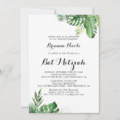 Destination Tropical Greenery Bat Mitzvah Einladung (Vorderseite)