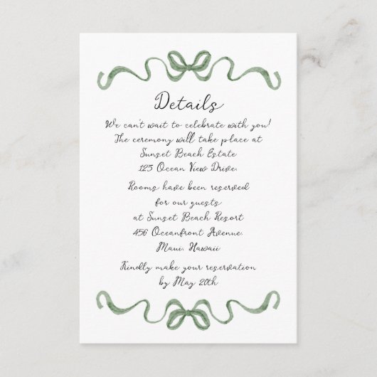 Destination Tropical Wedding Details Card Begleitkarte (Vorderseite)