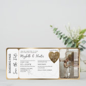 Destination Wedding Boarding Pass Gold Ticket QR Einladung (Stehend Vorderseite)