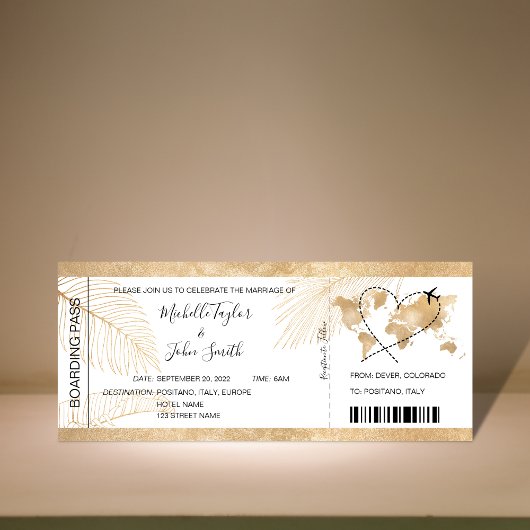 Destination Wedding Boarding Pass Heart Plane Icon Einladung