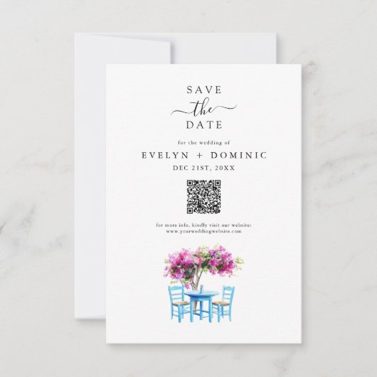 Destination Wedding Modern Bougainvillea QR Code Save The Date (Vorderseite)