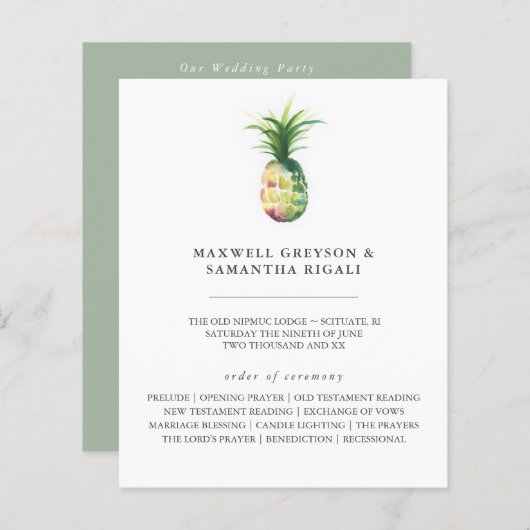 Destination Wedding Programs Watercolor Pineapple (Vorne/Hinten)