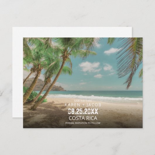 Destination Wedding Tropical Beach Save the Date  Ankündigungspostkarte (Vorne/Hinten)