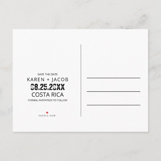 Destination Wedding Tropical Beach Save the Date Ankündigungspostkarte (Rückseite)