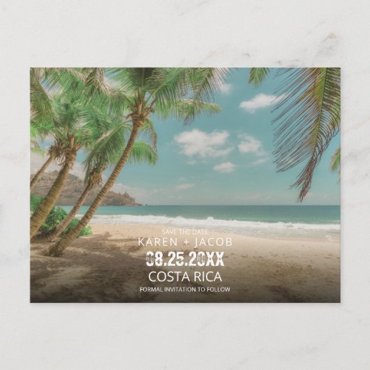 Destination Wedding Tropical Beach Save the Date Ankündigungspostkarte (Vorderseite)