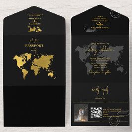 Destination Wedding World Passport Black Gold All In One Einladung