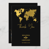 Destination Wedding World Passport Black Gold Dankeskarte (Vorne/Hinten)