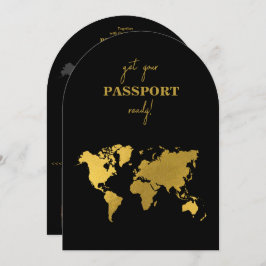 Destination Wedding World Passport Black Gold Einladung