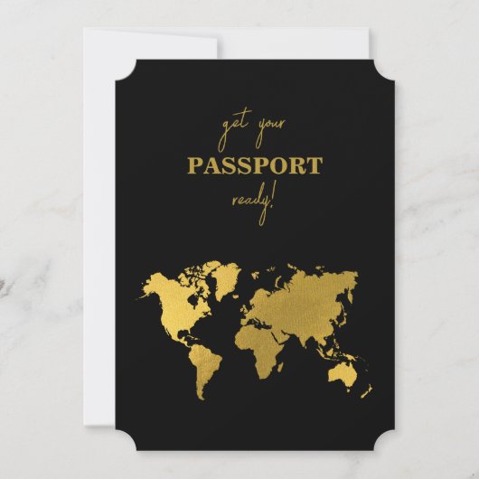 Destination Wedding World Passport Black Gold Einladung (Vorderseite)