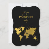 Destination Wedding World Passport Black Gold Einladung (Vorderseite)