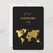 Destination Wedding World Passport Black Gold Einladung (Vorderseite)