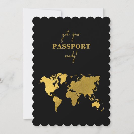 Destination Wedding World Passport Black Gold Einladung (Vorderseite)