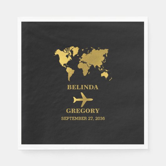 Destination Wedding World Passport Black Gold Serviette (Vorderseite)