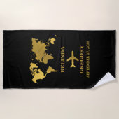 Destination Wedding World Passport Black Gold Strandtuch (Vorderseite)