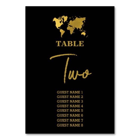 Destination Wedding World Passport Black Gold Tischnummer (Vorderseite)