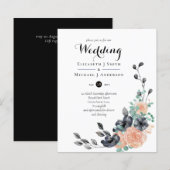 Destiny Black Coral Floral Wedding Einladungen Bud (Vorne/Hinten)