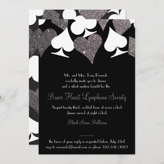 Destiny Las Vegas Casino Party Imitats Silver Glit Einladung (Vorne/Hinten)