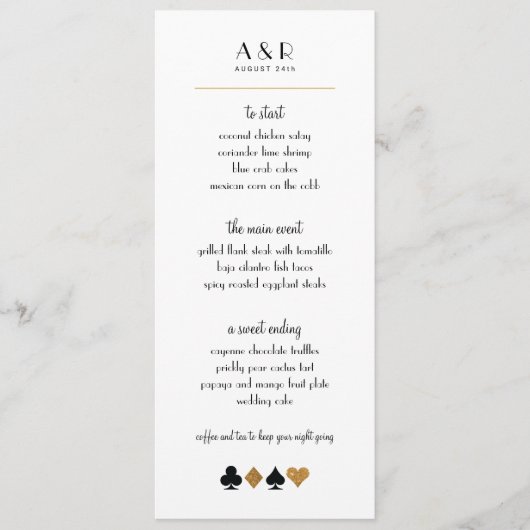 Destiny Las Vegas Wedding Menu Imitate Gold Glitze Menükarte (Vorderseite)