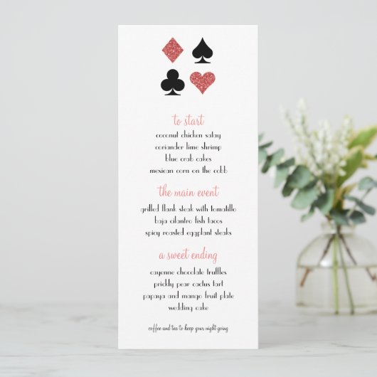 Destiny Las Vegas Wedding Menu Rose Gold Glitzer Menükarte (Stehend Vorderseite)