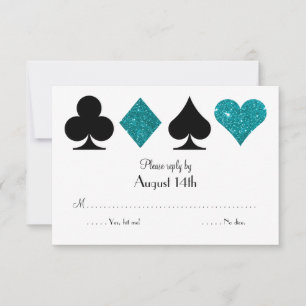 Destiny Las Vegas Wedding RSVP Aquamariner Glitzer Karte
