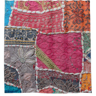 Detail alte bunte Patchwork-Teppich, Indien. Nah Duschvorhang