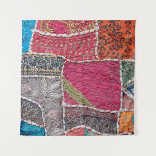 Detail alte bunte Patchwork-Teppich, Indien. Nah Wandteppich