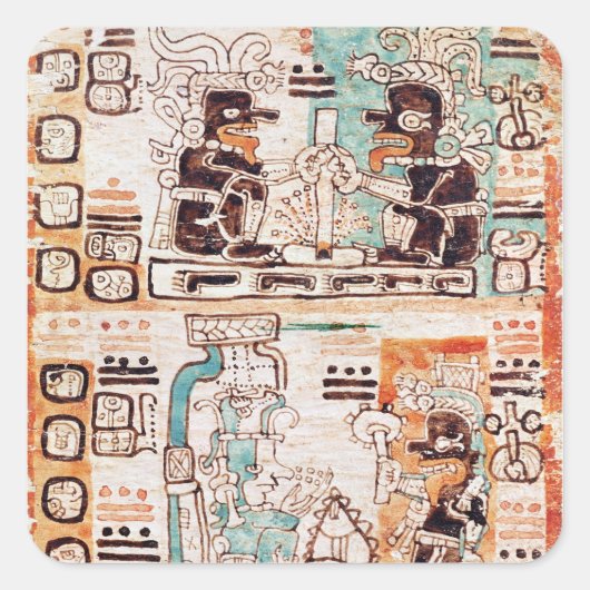 Detail aus einem Maya-Codex Quadratischer Aufkleber (Vorderseite)