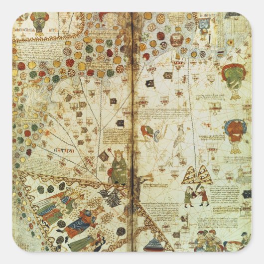 Detail aus einer katalanischen Weltkarte Quadratischer Aufkleber (Vorderseite)