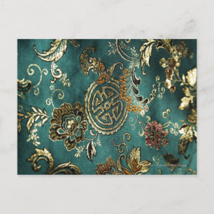 Detail aus Jadegrün chinesischer Seidenstoff Postkarte