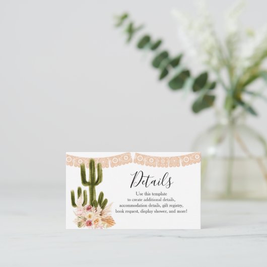 Detail Card Boho Cactus Taco über Liebe Pampas Gra Begleitkarte (Stehend Vorderseite)