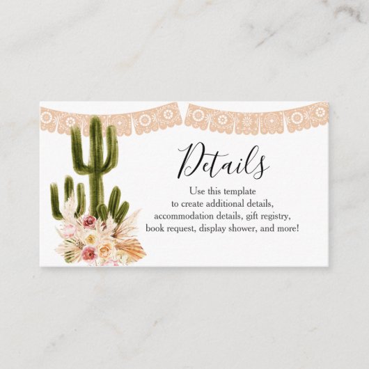 Detail Card Boho Cactus Taco über Liebe Pampas Gra Begleitkarte (Vorderseite)