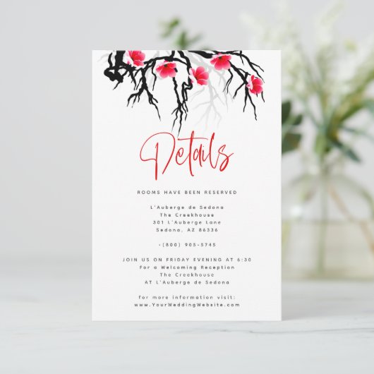 Detail Card Japanischer Blossom Zweigstelle Blumen RSVP Karte (Stehend Vorderseite)