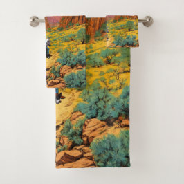 Detail Cowboy Art | Kupfer Canyon Scene Badhandtuch Set