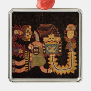 Detail des Beerdigungsstoffes, Paracas Stamm Silbernes Ornament