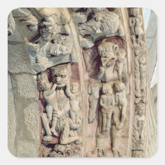 Detail des Portico De la Gloria Quadratischer Aufkleber (Vorderseite)