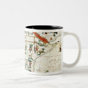 Detail einer Karte der Welt, die Afrika zeigt Zweifarbige Tasse