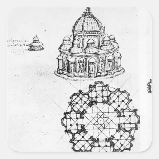 Detail einer Zentralkirche, c.1488 Quadratischer Aufkleber (Vorderseite)