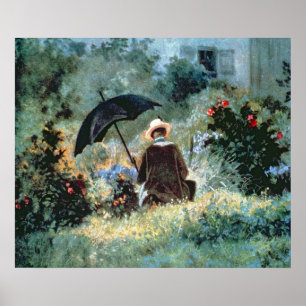 Detail eines Gentleman, der in einem Garten liest Poster