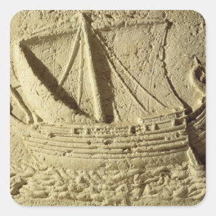 Detail eines Reliefs eines Schiffes, aus einem Sar Quadratischer Aufkleber