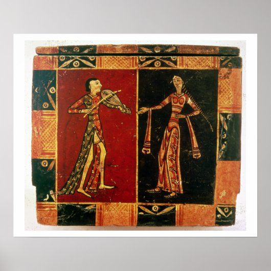 Detail from a wedding chest depicting a musician a poster (Vorne)